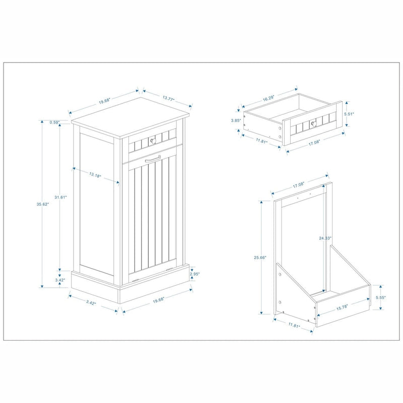 Meuble poubelle de cuisine autoportant, meuble poubelle moderne en bois de 50 cm avec tiroir de rangement