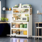 Kitchen Storage Cabinets with wheels - Bakers Rack Countertop, Microwave Oven Shelf Cabinet, Storage Organizer