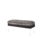 Banc HomeRoots 42 gris et transparent, recouvert de fausse fourrure et doté d'un couvercle rabattable.