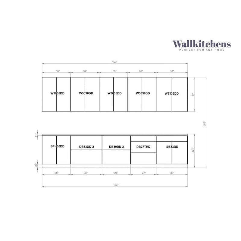Collection Signature Cuisine, Base Blanc Mat, Largeur 13 pi - 153 x 24
