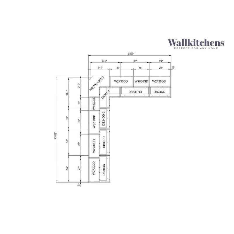 Collection culinaire de cuisine, base grise, largeur 10 pieds (94 x 120 po)