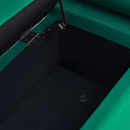 Pouf coffre rembourré en velours moderne, élégant repose-pieds avec accoudoirs arrondis et pieds en fer pour chambre ou entrée.