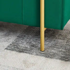 Pouf coffre rembourré en velours moderne, élégant repose-pieds avec accoudoirs arrondis et pieds en fer pour chambre ou entrée.