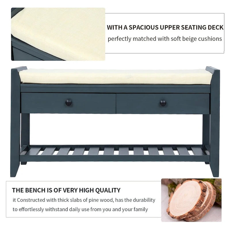 Étagère à chaussures avec siège rembourré et tiroirs, banc de rangement multifonctionnel pour entrée