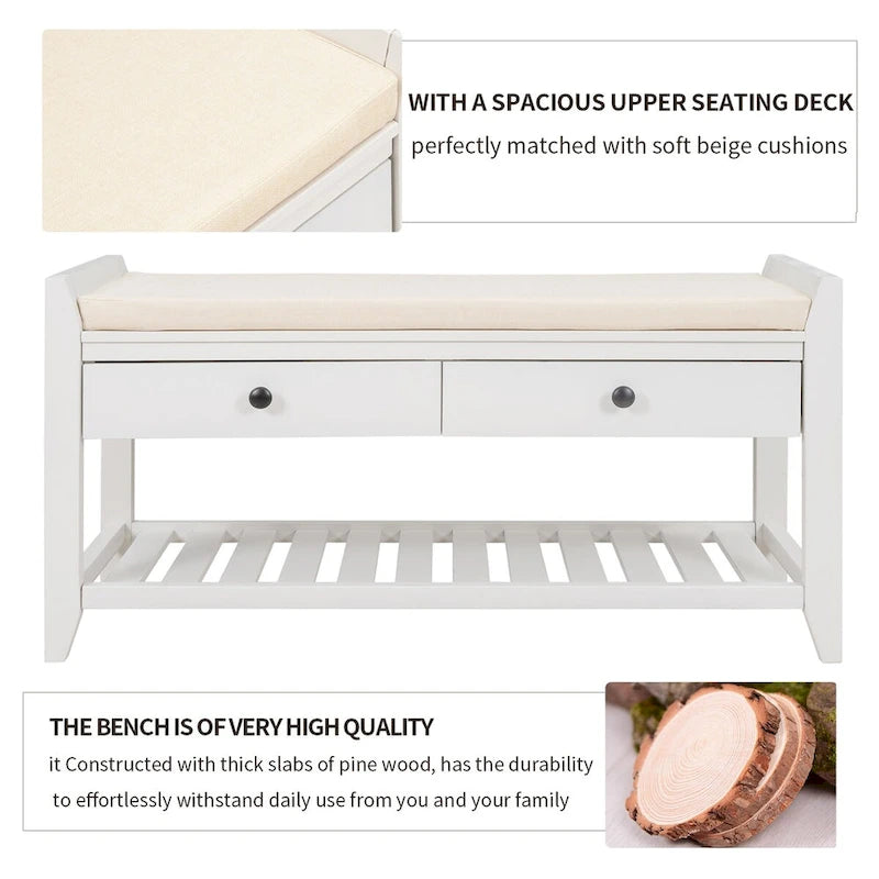 Étagère à chaussures avec siège rembourré et tiroirs, banc de rangement multifonctionnel pour entrée