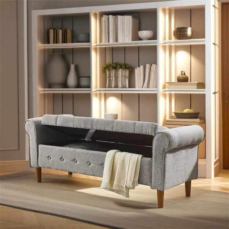 Banc de rangement capitonné pour chambre à coucher