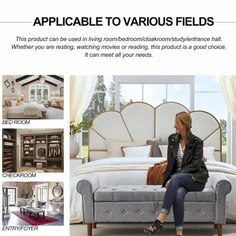 Banc de rangement capitonné pour chambre à coucher