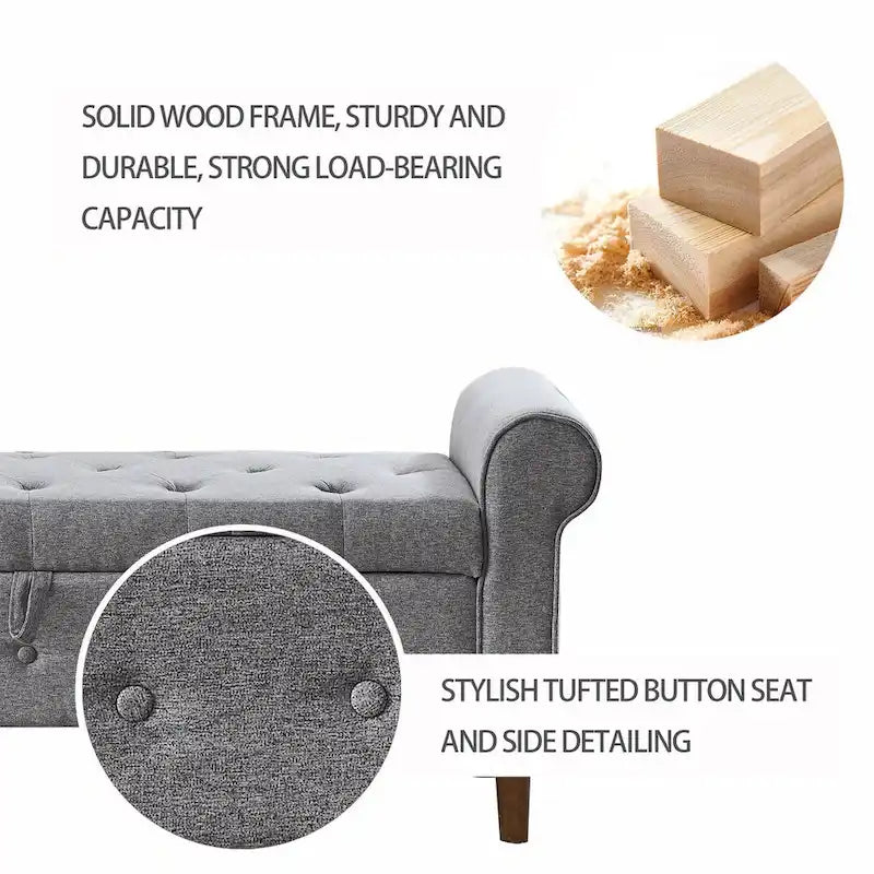 Banc de rangement capitonné pour chambre à coucher