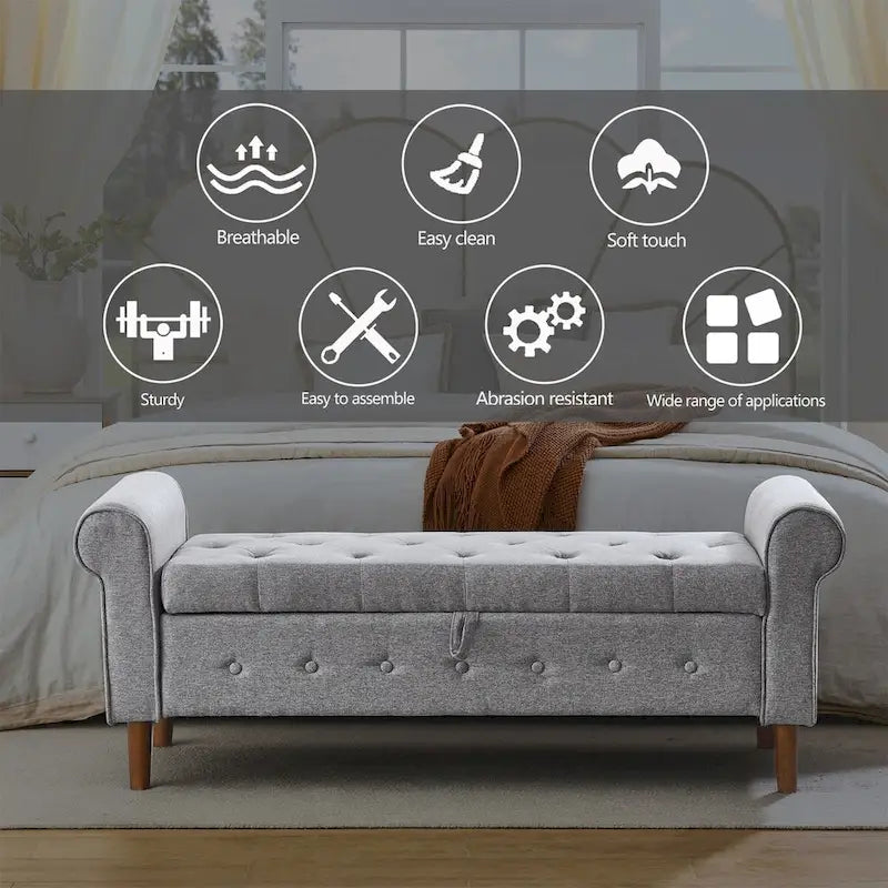 Banc de rangement capitonné pour chambre à coucher