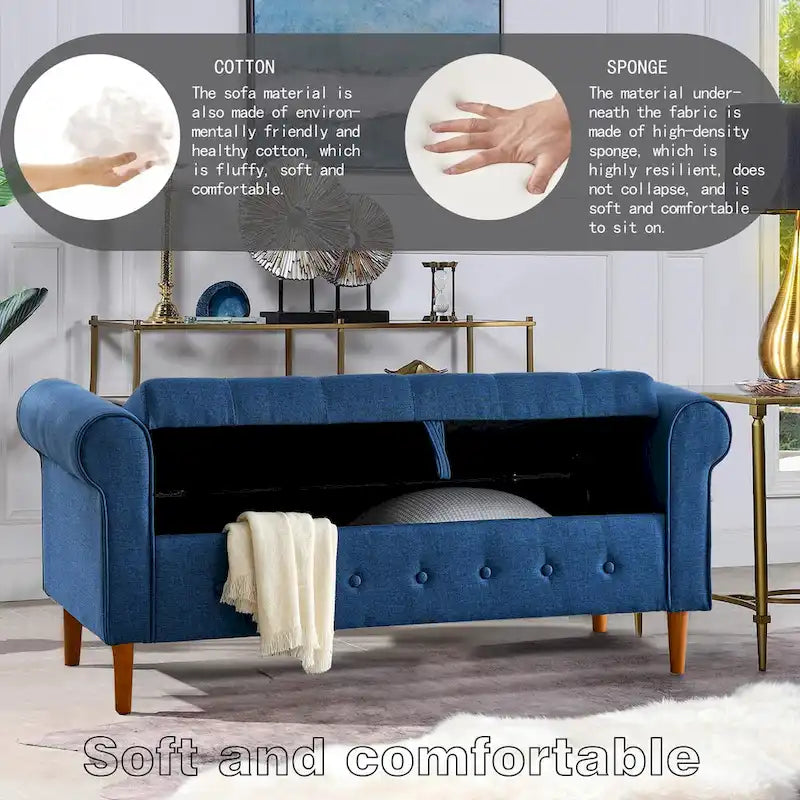 Banc de rangement capitonné à boutons pour chambre à coucher, pouf recouvert de lin