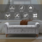 Banc de rangement capitonné à boutons pour chambre à coucher, pouf recouvert de lin