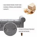 Banc de rangement capitonné à boutons pour chambre à coucher, pouf recouvert de lin