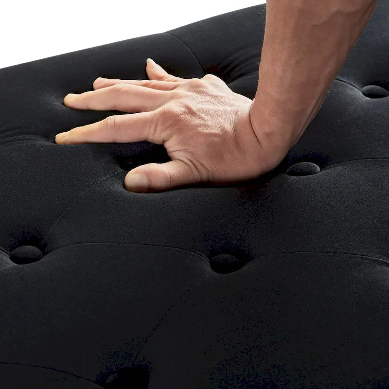 Banc de rangement capitonné avec boutons, garniture cloutée et accoudoirs