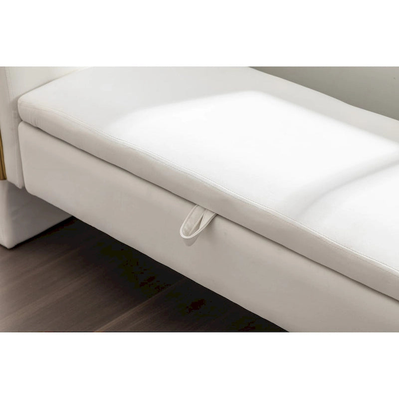 Banc de rangement en velours avec bordure métallique dorée pour salon ou chambre à coucher (intérieur)