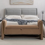 Banc de rangement en velours avec bordure métallique dorée pour salon ou chambre à coucher (intérieur)