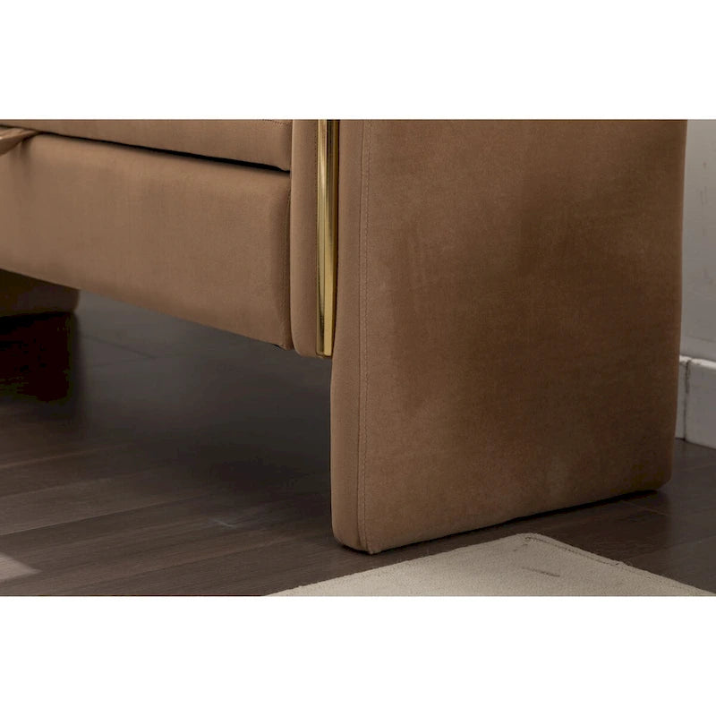 Banc de rangement en velours avec bordure métallique dorée pour salon ou chambre à coucher (intérieur)