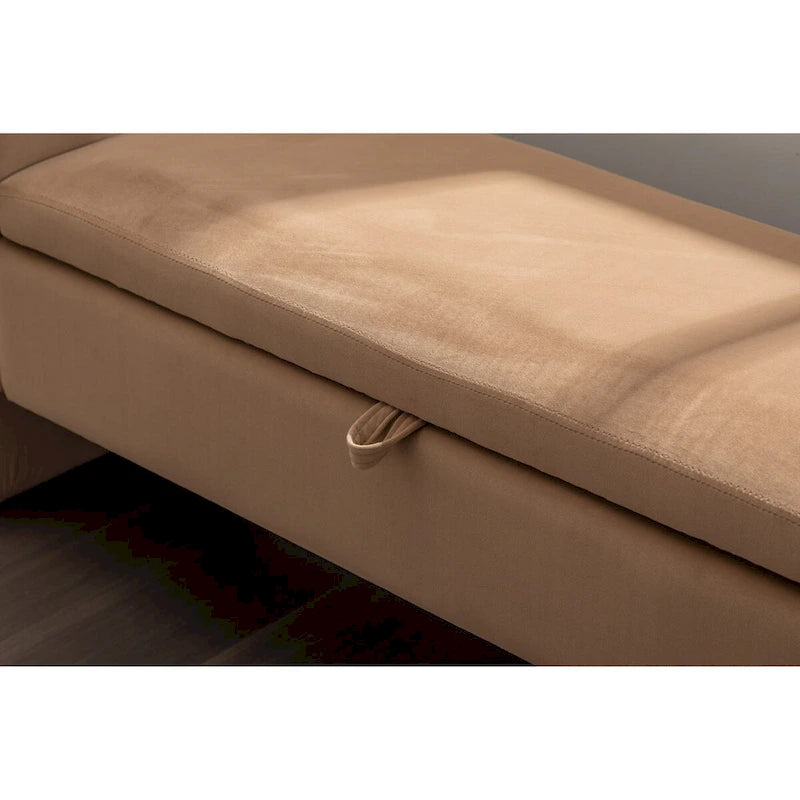 Banc de rangement en velours avec bordure métallique dorée pour salon ou chambre à coucher (intérieur)