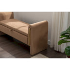 Banc de rangement en velours avec bordure métallique dorée pour salon ou chambre à coucher (intérieur)