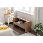 Banc de rangement en velours avec bordure métallique dorée pour salon ou chambre à coucher (intérieur)