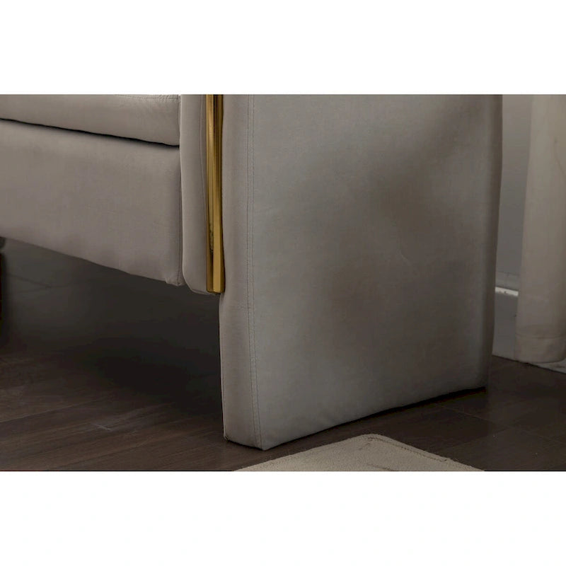 Banc de rangement en velours avec bordure métallique dorée pour salon ou chambre à coucher (intérieur)