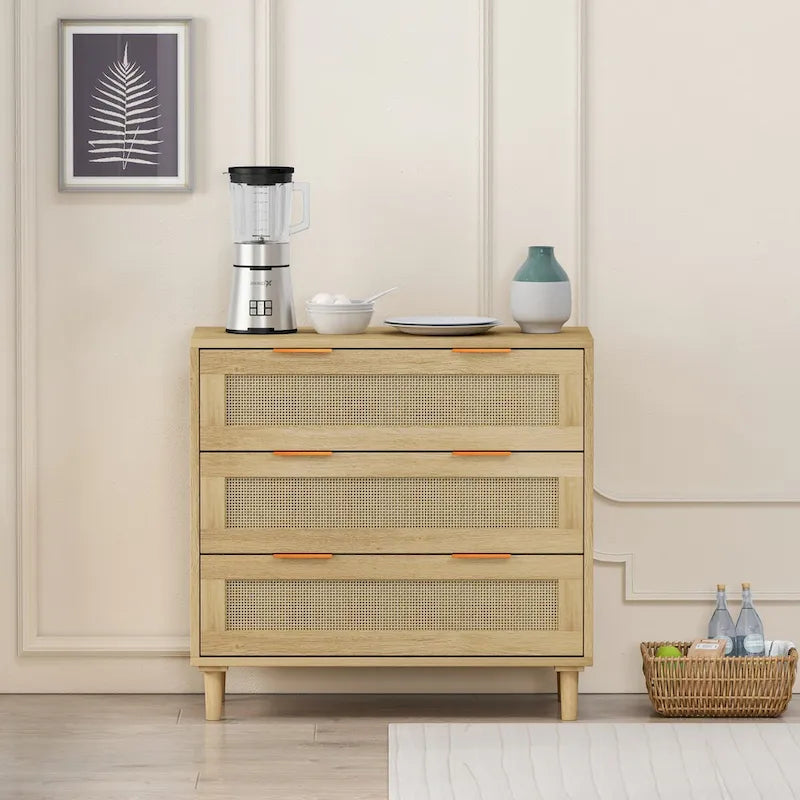 3 Drawers Rattan Storage Cabinet Rattan Drawer,for Bedroom,Living Room,Dining Room,Hallways