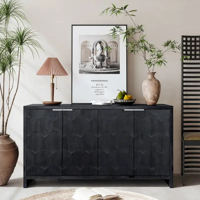 Meuble d'appoint style ferme, buffet en bois à 4 portes, meuble de rangement