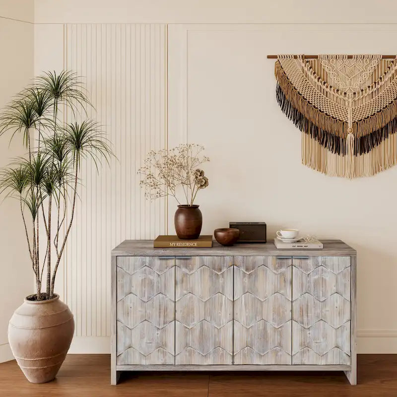 Meuble d'appoint style ferme, buffet en bois à 4 portes, meuble de rangement