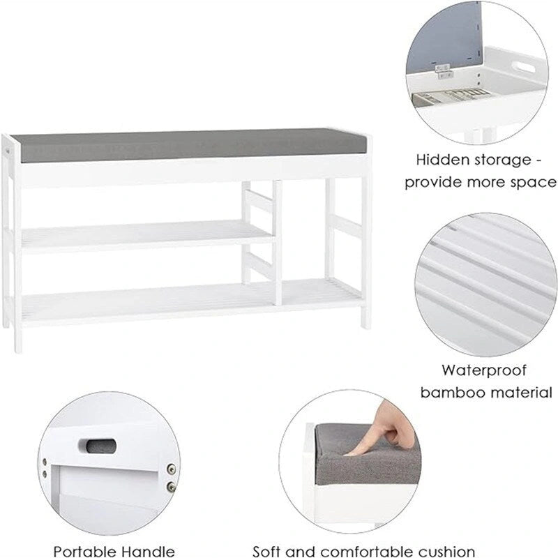Banc à chaussures avec rangement - 11,4 cm (P) x 36 cm (L) x 19,7 cm (H)