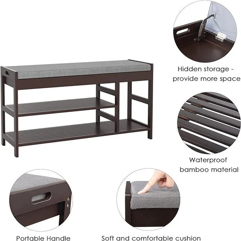 Banc à chaussures avec rangement - 11,4 cm (P) x 36 cm (L) x 19,7 cm (H)