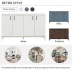 Buffet à 4 portes avec grand espace de rangement, étagères réglables et poignées en métal, idéal pour la cuisine, le salon ou la salle à manger.