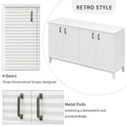 Buffet à 4 portes avec grand espace de rangement, étagères réglables et poignées en métal, idéal pour la cuisine, le salon ou la salle à manger.