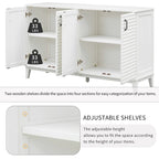 Buffet à 4 portes avec grand espace de rangement, étagères réglables et poignées en métal, idéal pour la cuisine, le salon ou la salle à manger.