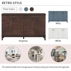 Buffet à 4 portes avec grand espace de rangement, étagères réglables et poignées en métal, idéal pour la cuisine, le salon ou la salle à manger.