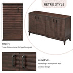 Buffet à 4 portes avec grand espace de rangement, étagères réglables et poignées en métal, idéal pour la cuisine, le salon ou la salle à manger.