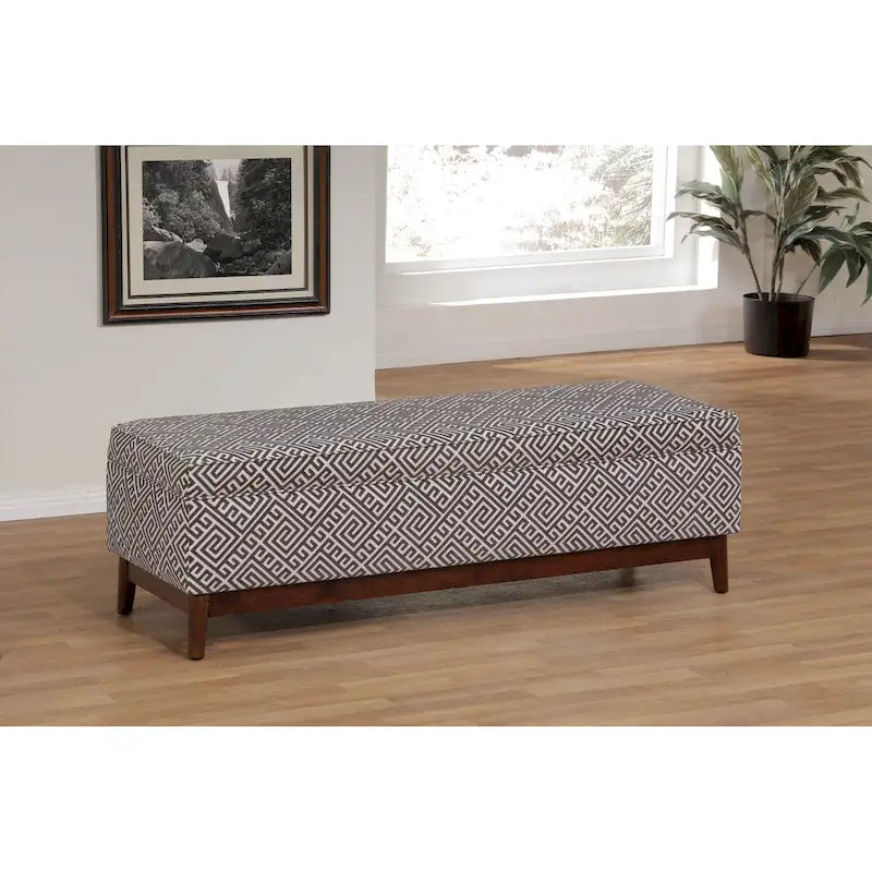 Pouf de rangement capitonné Brooke, style transitionnel, avec garniture en bois.