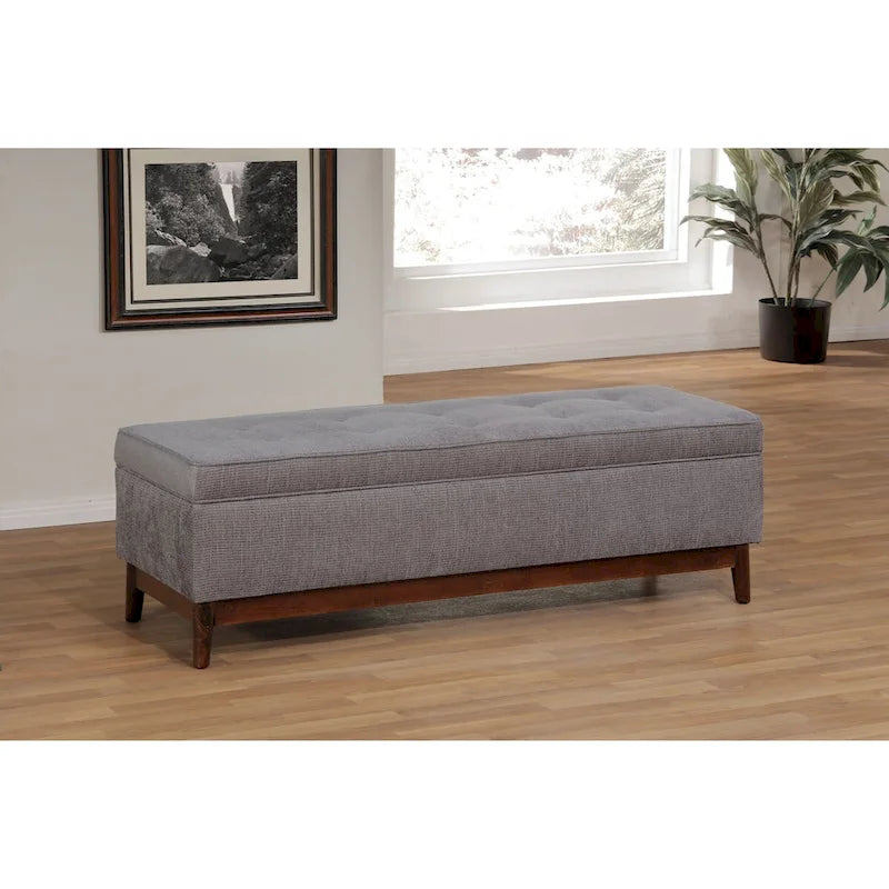 Brooke Transitional Wood Trim Tufted Storage Ottoman