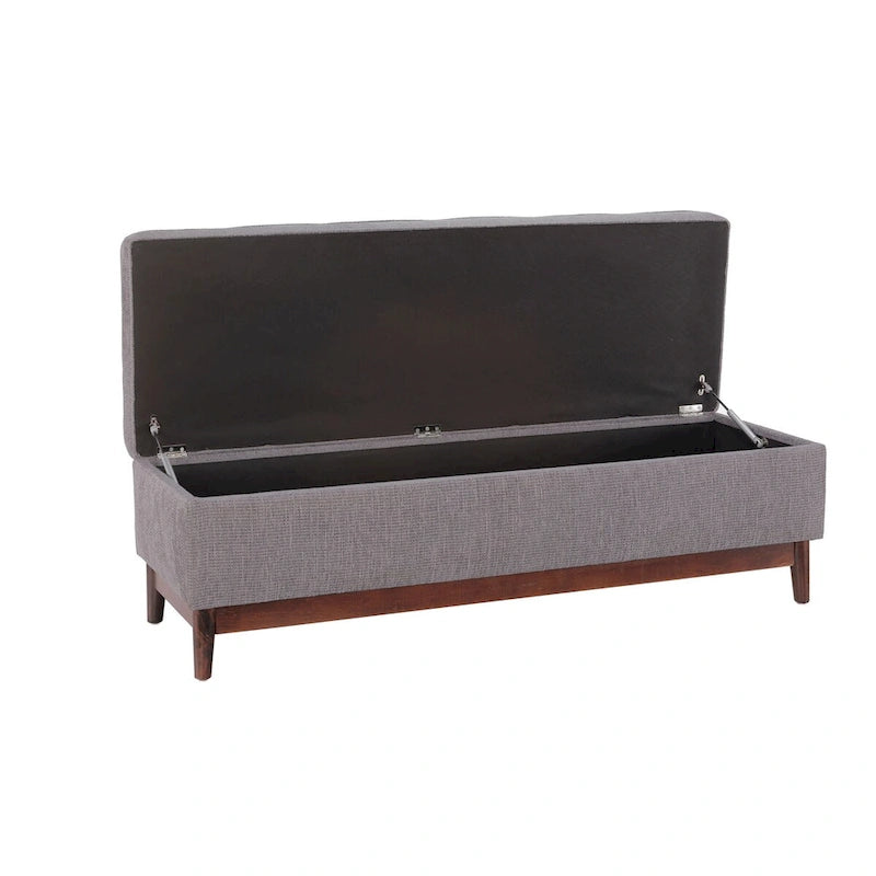 Pouf de rangement capitonné Brooke, style transitionnel, avec garniture en bois.