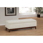 Pouf de rangement capitonné Brooke, style transitionnel, avec garniture en bois.