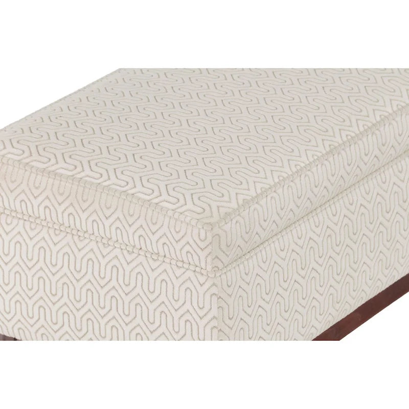 Pouf de rangement capitonné Brooke, style transitionnel, avec garniture en bois.