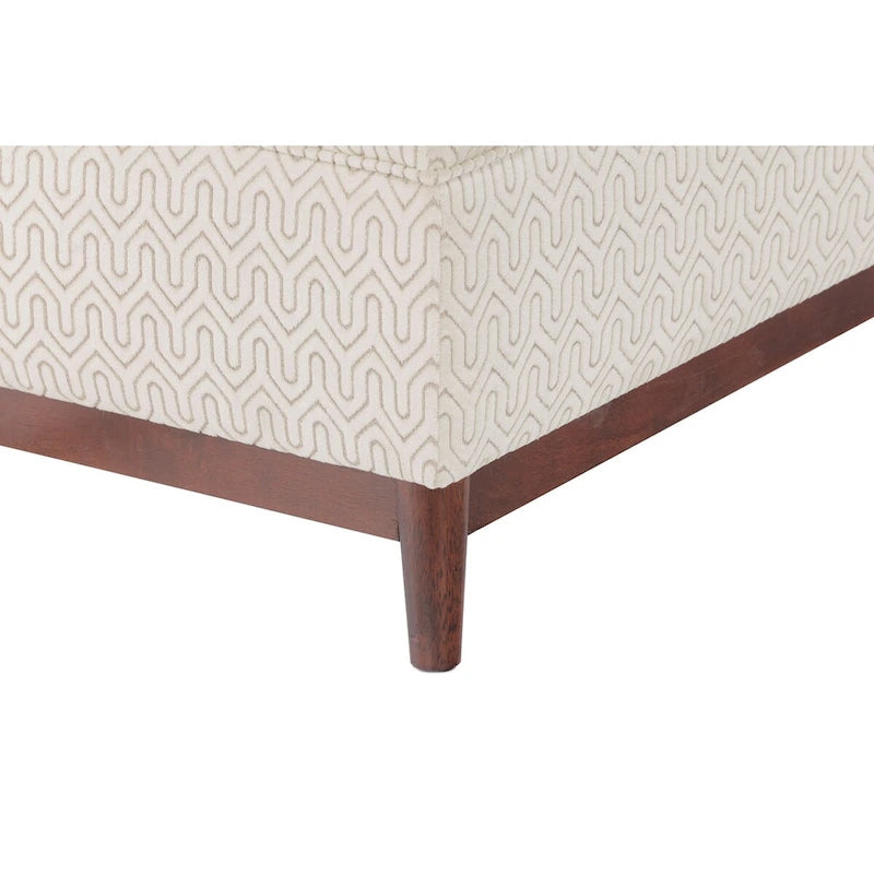 Pouf de rangement capitonné Brooke, style transitionnel, avec garniture en bois.