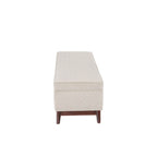 Pouf de rangement capitonné Brooke, style transitionnel, avec garniture en bois.