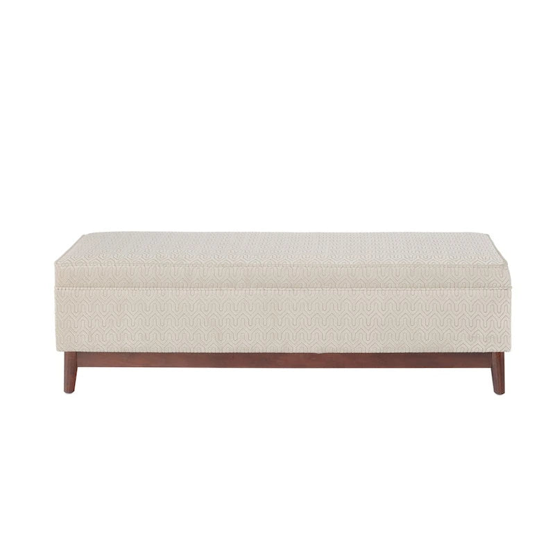 Pouf de rangement capitonné Brooke, style transitionnel, avec garniture en bois.