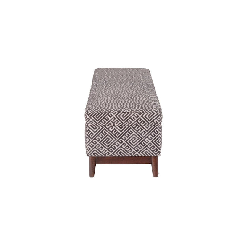 Pouf de rangement capitonné Brooke, style transitionnel, avec garniture en bois.