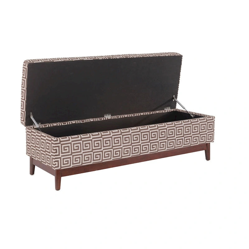 Pouf de rangement capitonné Brooke, style transitionnel, avec garniture en bois.