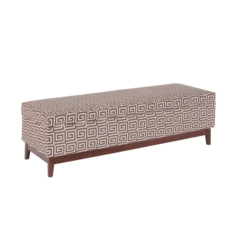 Pouf de rangement capitonné Brooke, style transitionnel, avec garniture en bois.