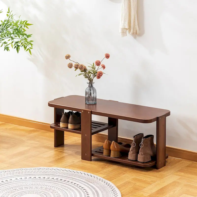 Shoe Rack Bench, 2-Tier Bamboo Shoe Storage Organizer, Entryway Bench