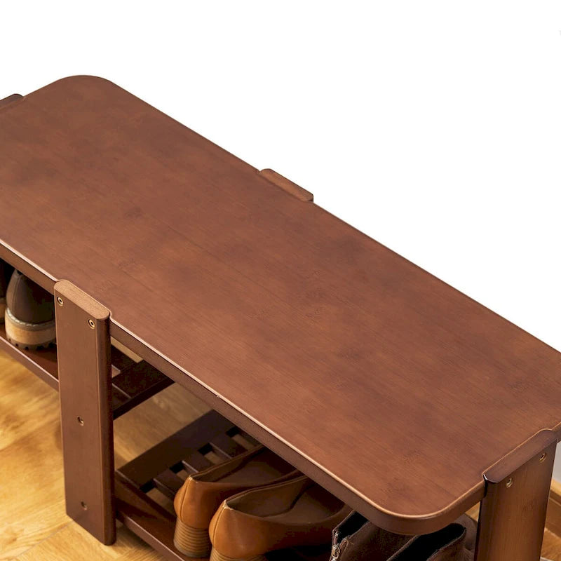 Banc porte-chaussures, meuble de rangement à chaussures en bambou à 2 niveaux, banc d'entrée