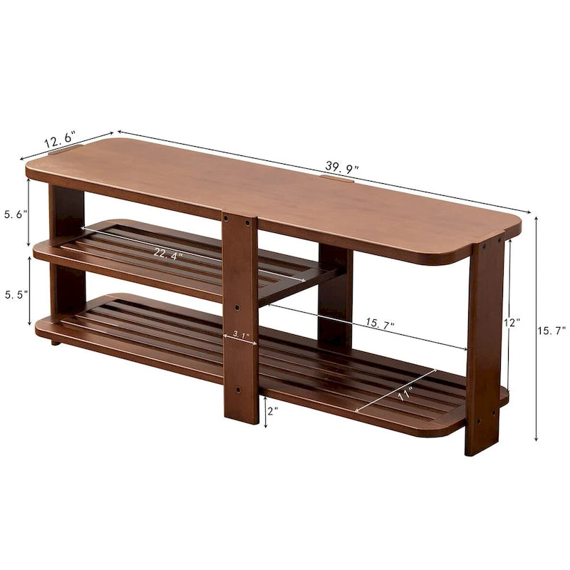 Banc porte-chaussures, meuble de rangement à chaussures en bambou à 2 niveaux, banc d'entrée