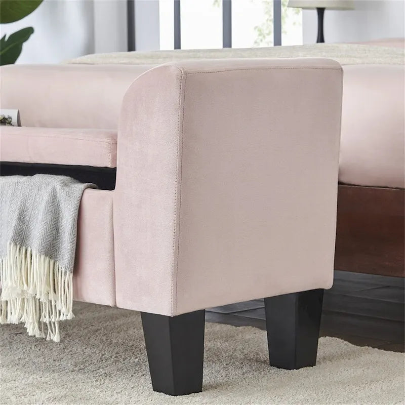Banc ottoman en velours avec rangement et accoudoirs incurvés