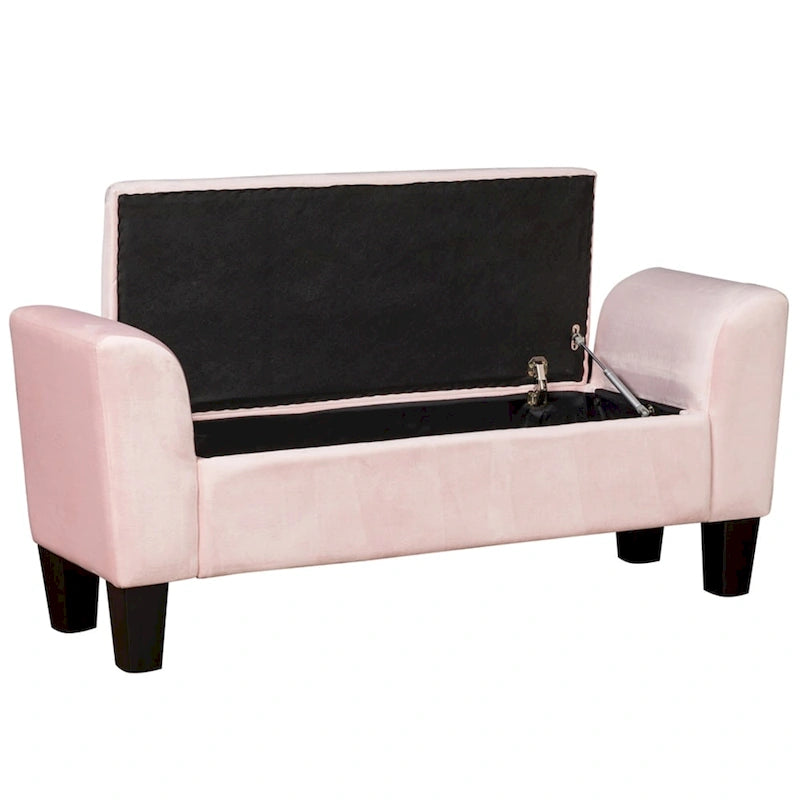 Banc ottoman en velours avec rangement et accoudoirs incurvés